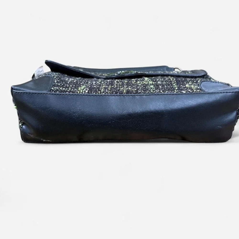 2000s NWT Worthington Black Tweed Chain Shoulder Bag Jeweled Floral Clasp Y2K